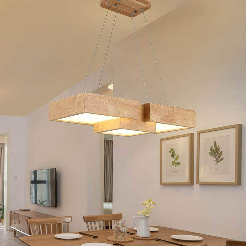 lustre de madeira quadrado minimalista para sala de jantar  Foto DHGate