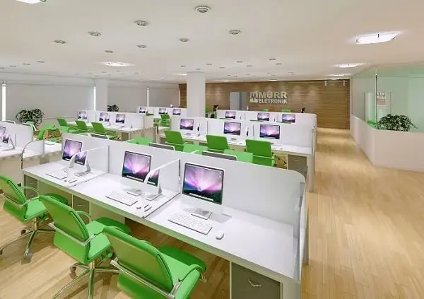 Cadeira cromada escritório com estofado verde trazem descontração para o escritório
