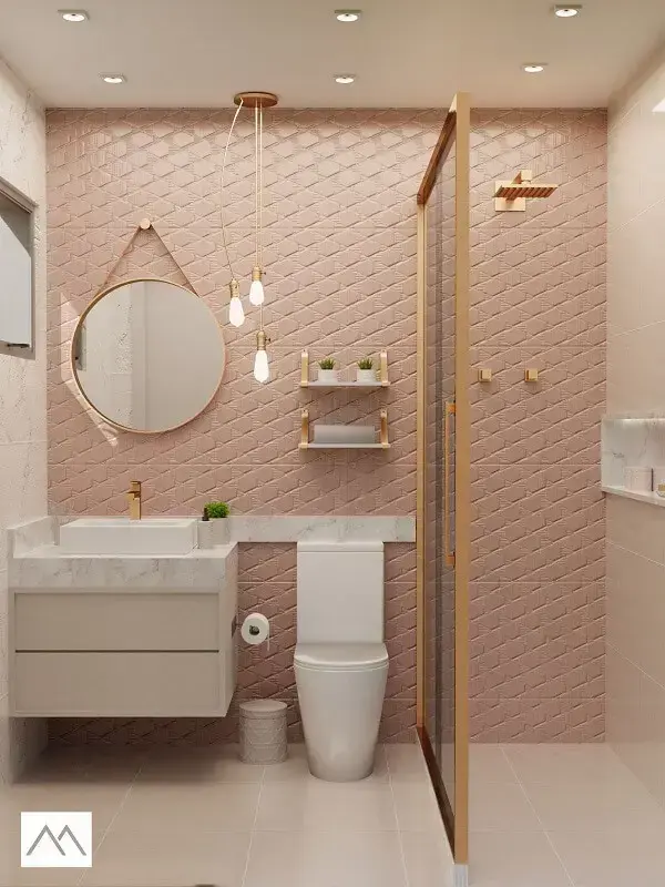 Decoração delicada com revestimento de parede 3D no banheiro