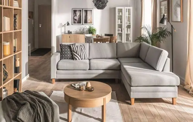 Sofá de canto simples e cinza