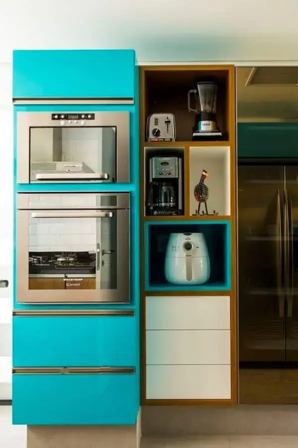 armário de cozinha planejado na cor azul turquesa Foto Pinterest