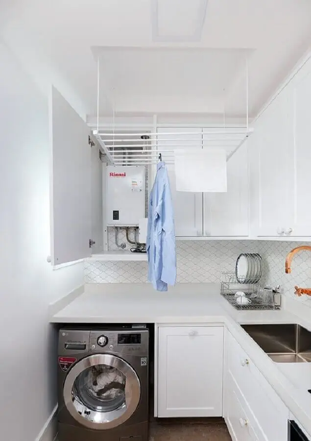 cor branca para decoração com armário para lavanderia pequena planejada Foto Pinterest