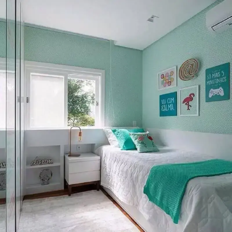cor de quarto de adolescente feminino verde água e branco Foto Pinterest