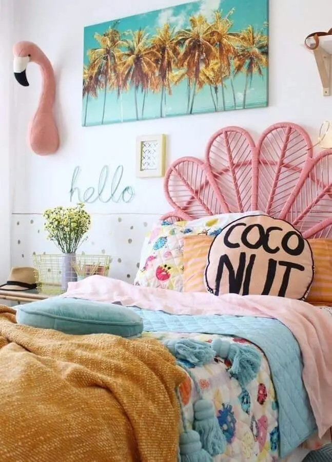 decoração colorida para quarto de adolescente feminino com cabeceira rosa Foto Original Home