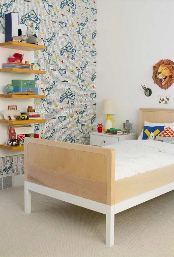 decoração de quarto para criança simples com papel de parede diferente Foto Pinterest