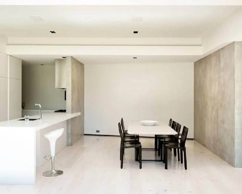 decoração de sala de jantar minimalista com cozinha integrada Foto Pinterest