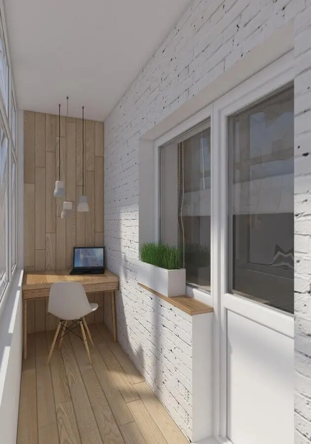 decoração de varanda pequena minimalista com home office Foto Pinterest