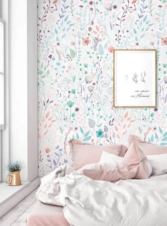 decoração delicada com papel de parede floral romântico Foto Pinterest