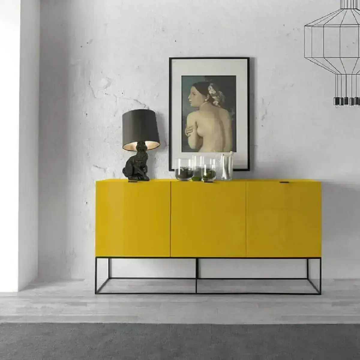 decoração moderna com buffet pequeno amarelo Foto Intense mobiliário e interiores