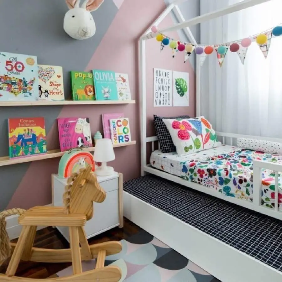 decoração para quarto de criança com bicama e parede geométrica Foto Dicas de Mulher