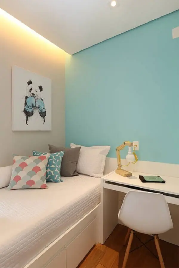 decoração simples para quarto de adolescente feminino azul e branco Foto Homify