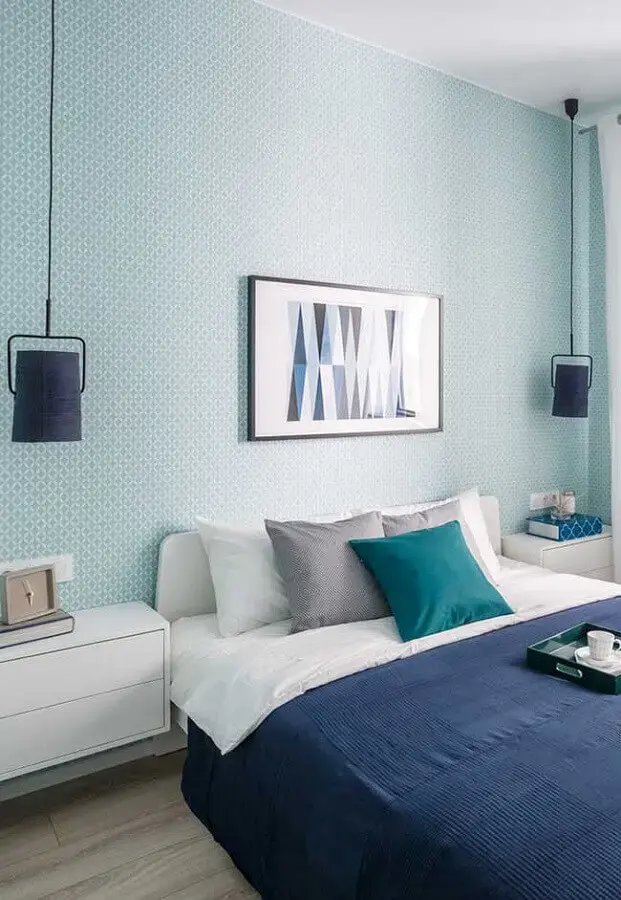 paleta de cores azul para decoração de quarto de casal Foto Pinterest