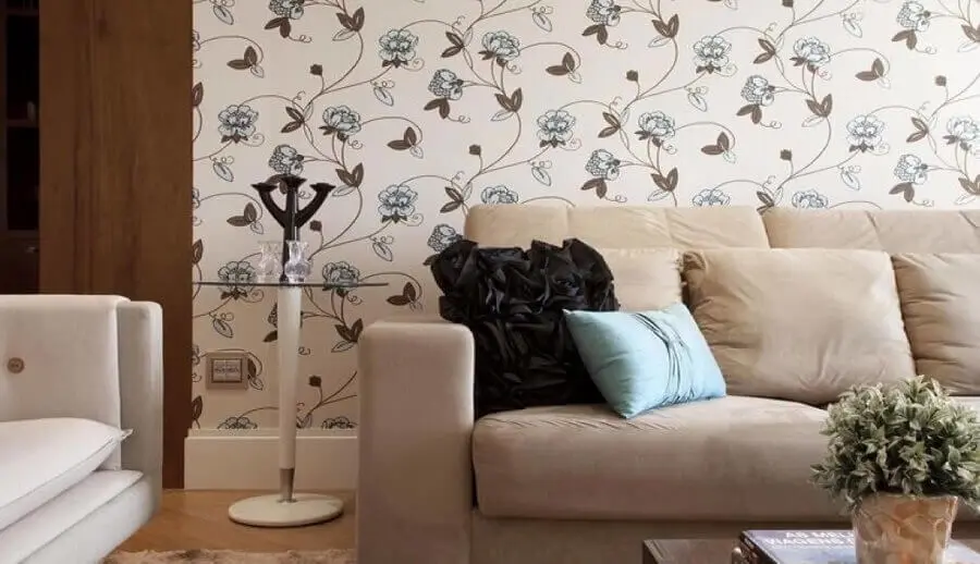 papel de parede floral romântico para decoração de sala de estar Foto Histórias de Casa