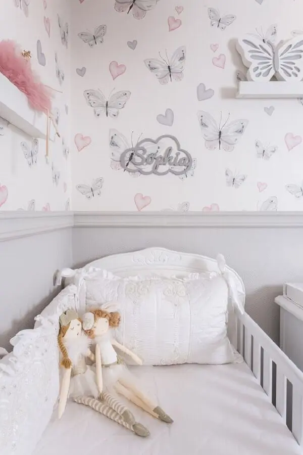 papel de parede romântico feminino para decoração de quarto de bebê Foto Lilibee