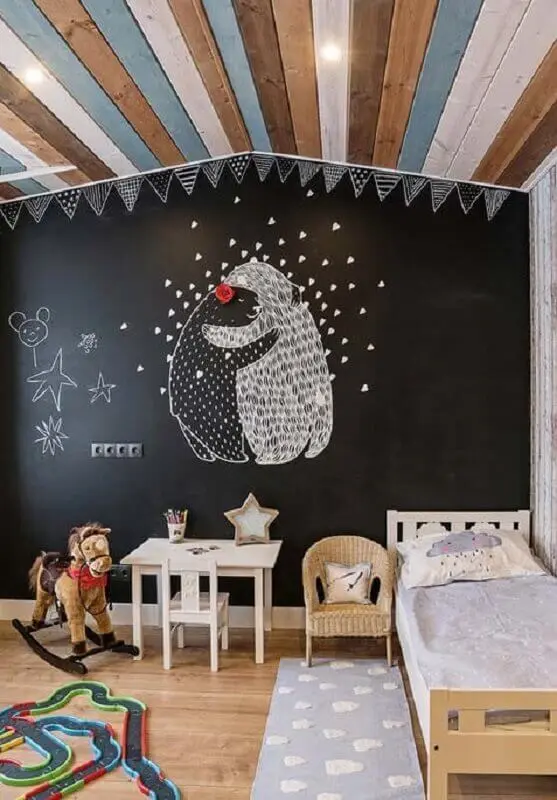 parede de tinta lousa para decoração simples de quarto para criança Foto Pinterest