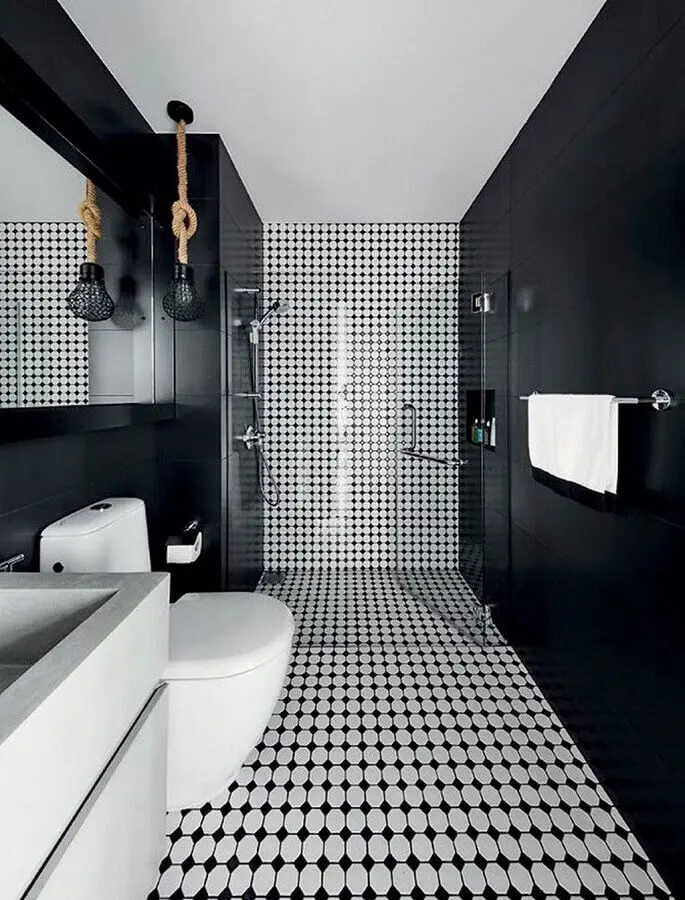 pendente para banheiro decorado preto e branco Foto Conexão Decor