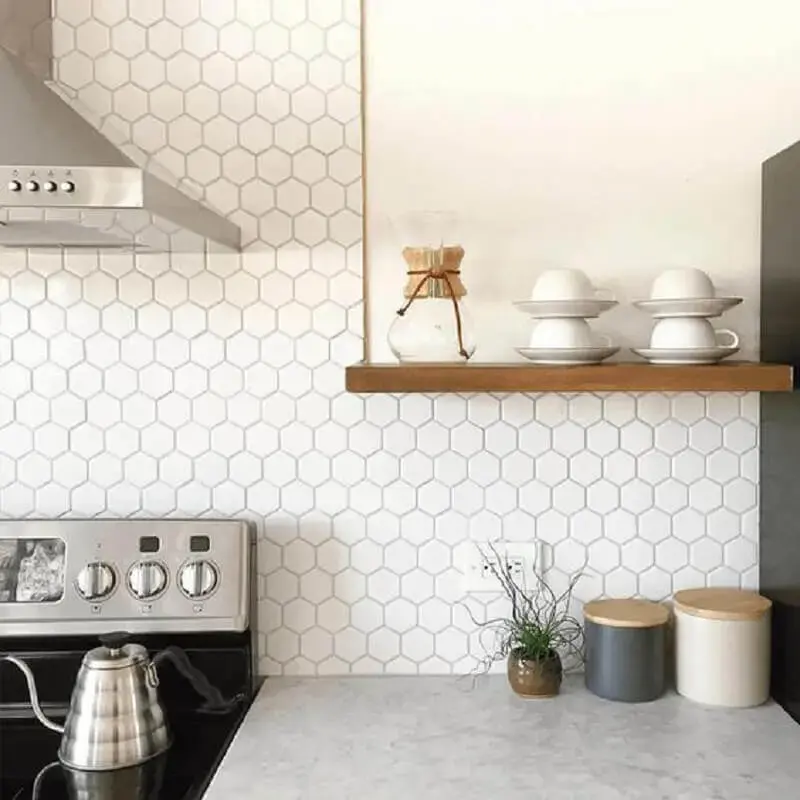 revestimento hexagonal branco para decoração de cozinha Foto Decostore