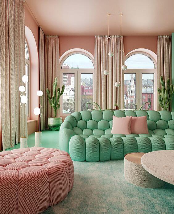 Sala verde e rosa claro