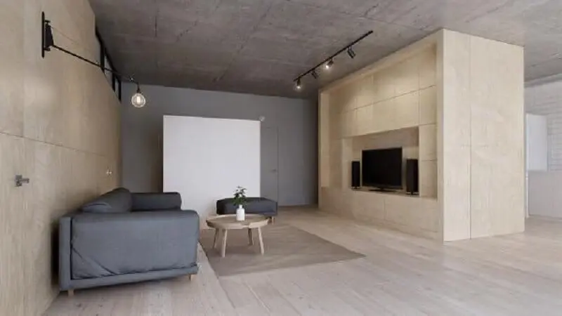 sofá cinza para decoração de sala minimalista em tons de bege Foto Homify
