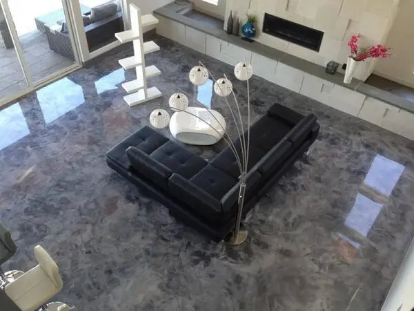 Sala de estar com porcelanato em 3D