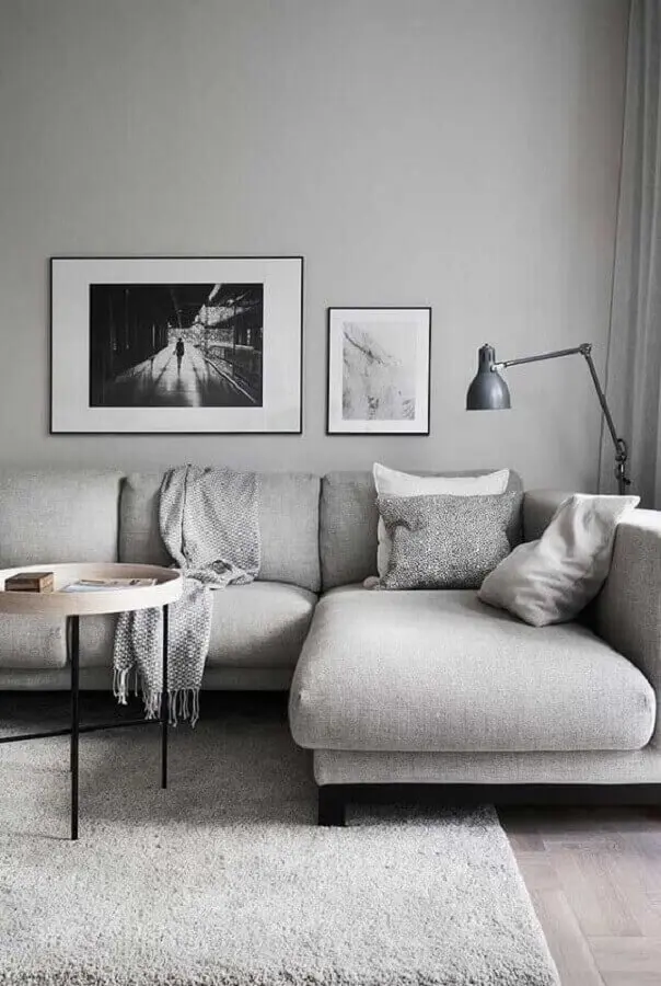 tons de cinza para decoração de sala minimalista com sofá de canto Foto Futurist Architecture