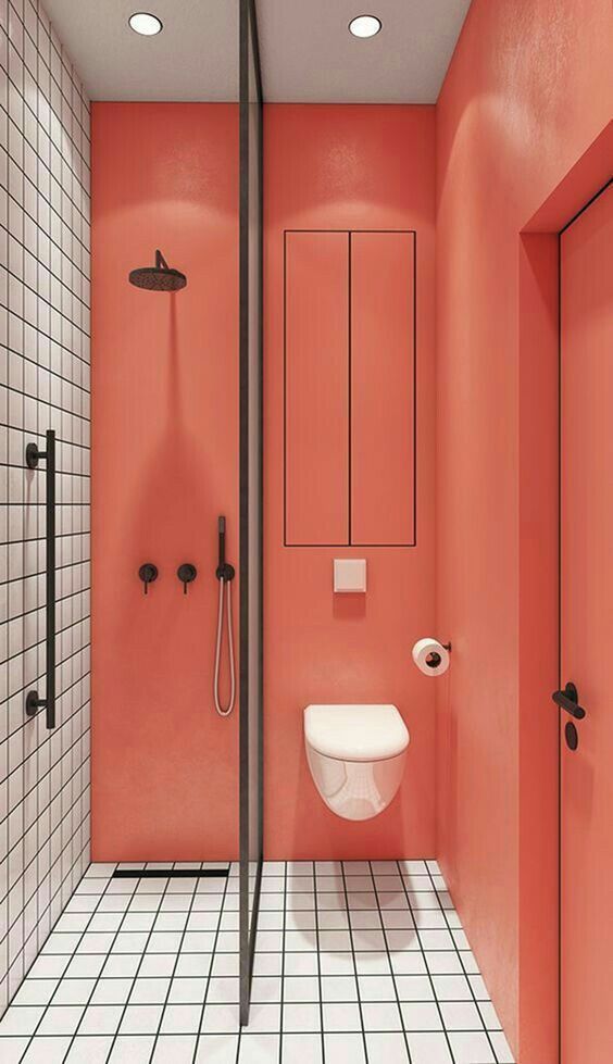 Banheiro moderno na cor coral