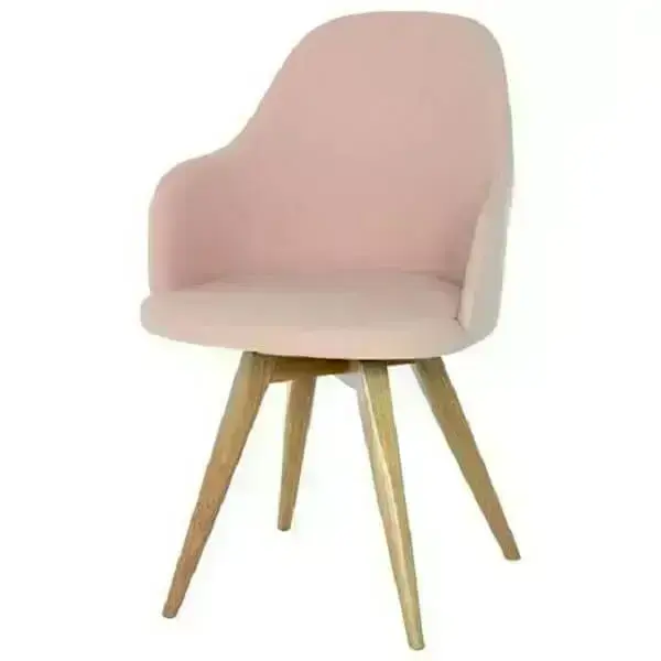 Cadeira para penteadeira rosa com design moderno e pés de madeira