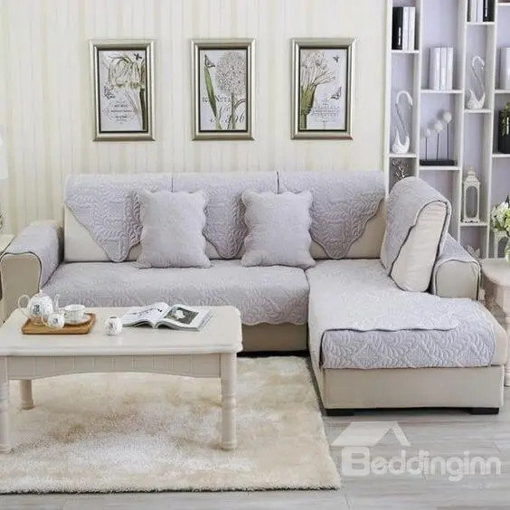Capa de sofa lilás para sofá cinza