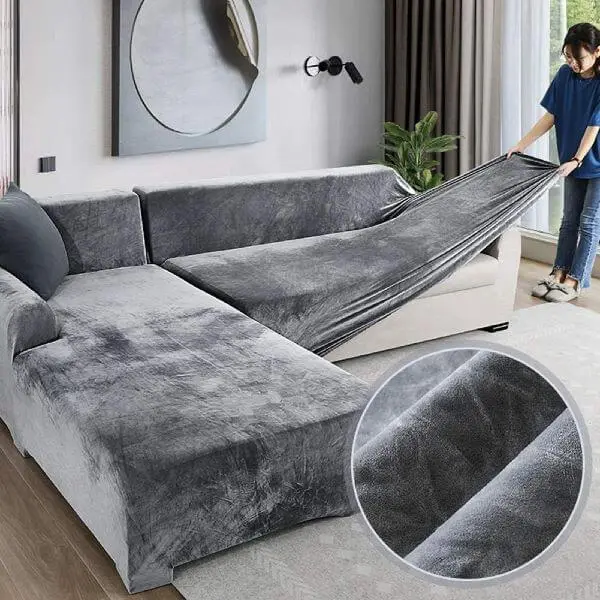 Capa para sofá cinza de suede