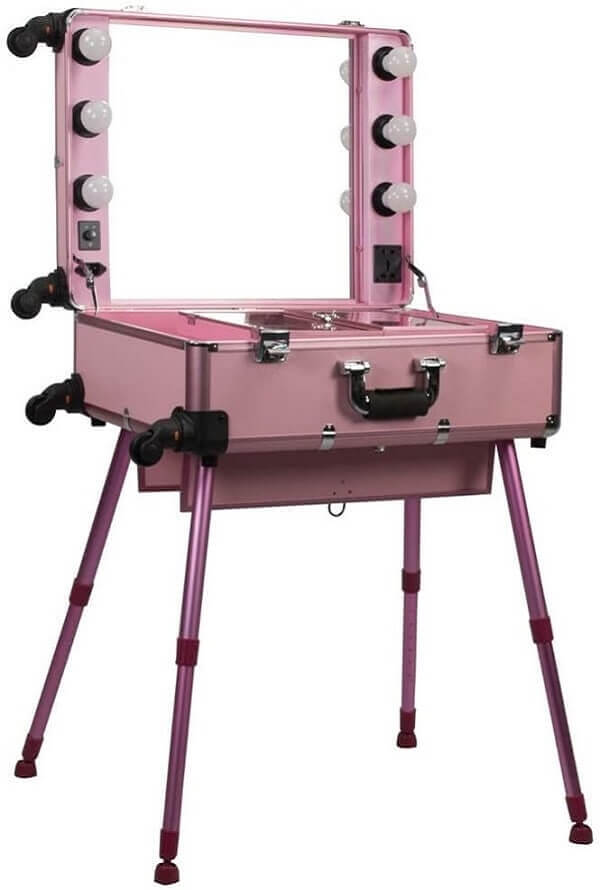 Modelo de penteadeira camarim rosa pequena estilo maleta
