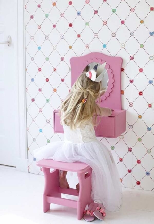 Modelo de penteadeira infantil rosa pequena para deixar no quarto