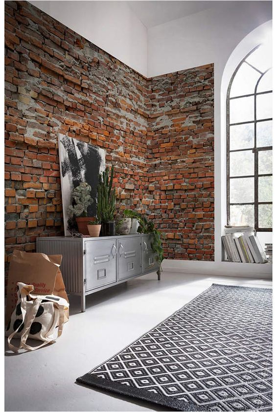 Sala com papel de parede rustico