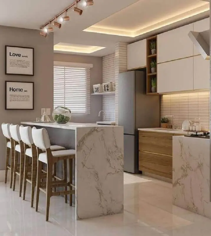 Bancada de mármore para decoração de cozinha planejada
