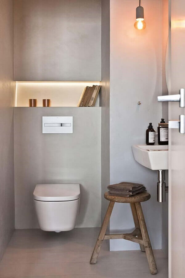 banheiro social minimalista decorado na cor cinza claro Foto Home Adore