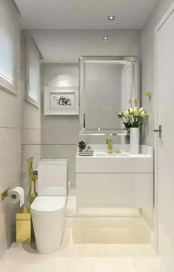 decoração clean em tons de cinza claro para banheiro social pequeno Foto Pinterest