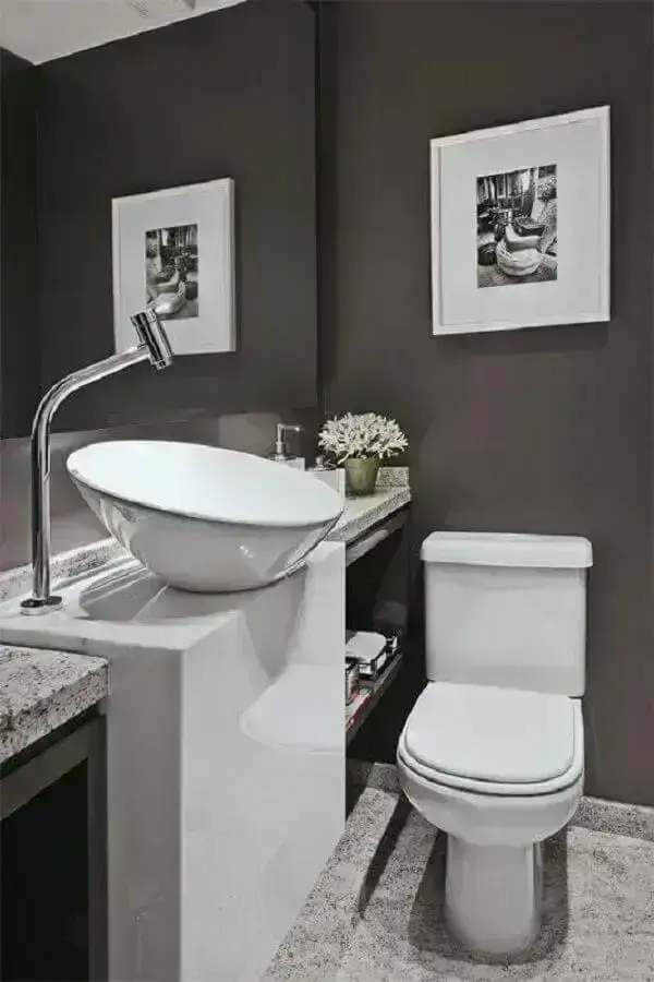 decoração clean para banheiro social cinza e branco Foto Pinterest