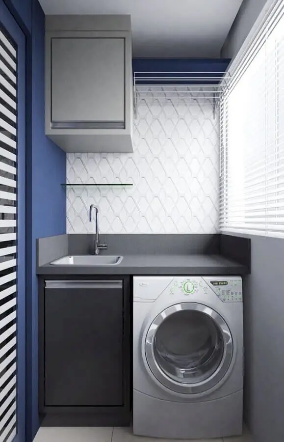decoração com armário aéreo pequeno para lavanderia Foto Pinterest
