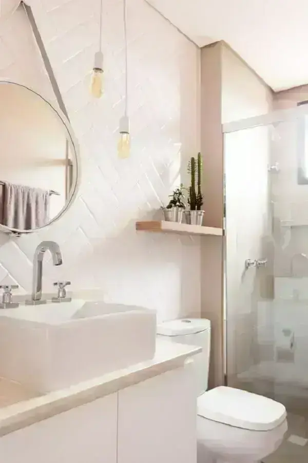 decoração com azulejo de banheiro rosa claro