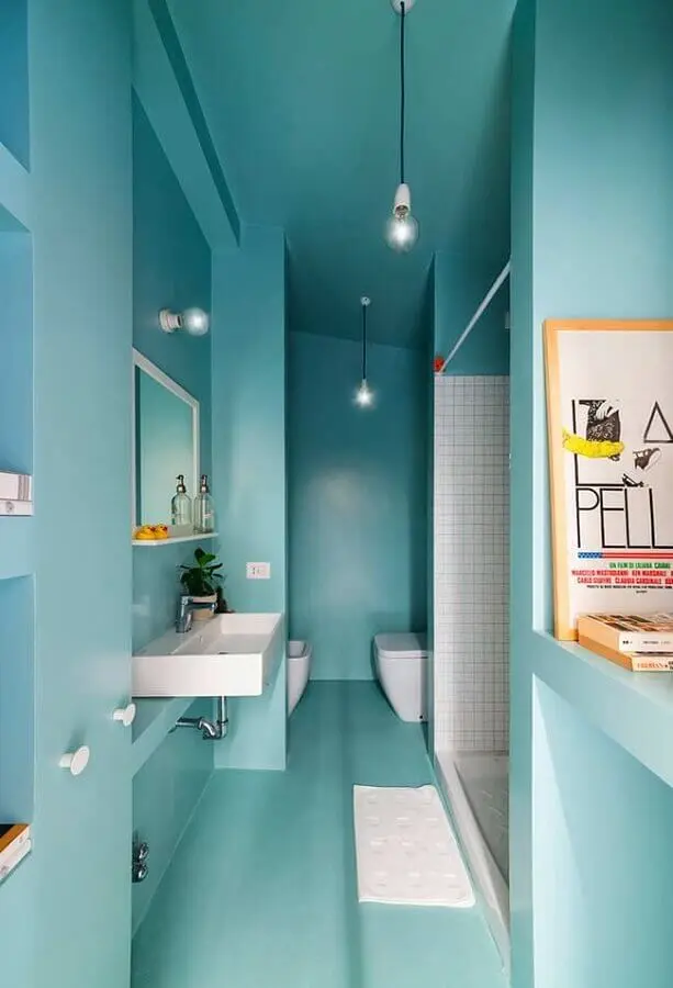 decoração de banheiro azul claro planejado Foto Pinterest