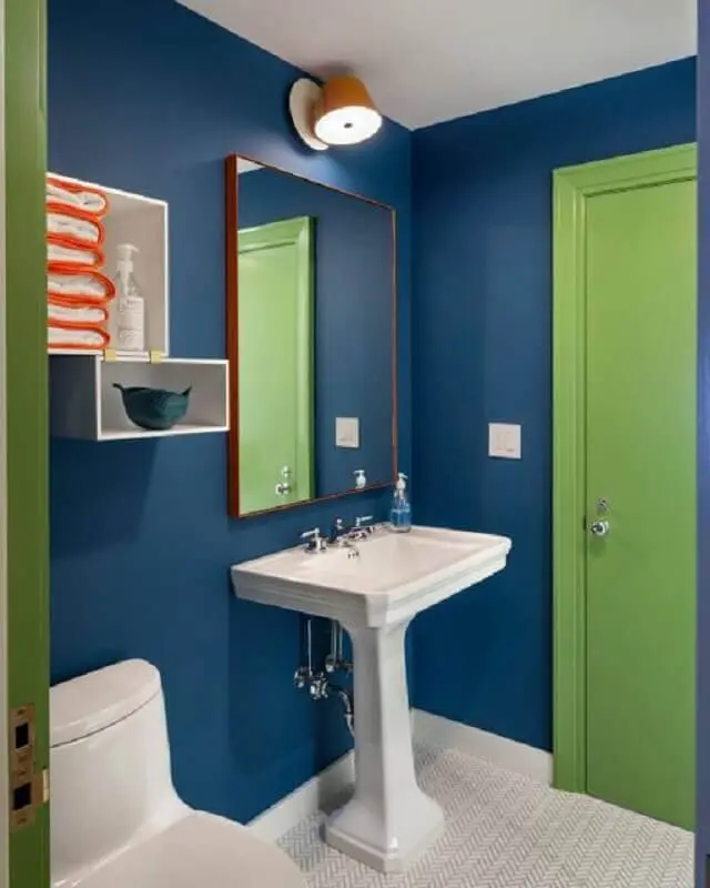 decoração de banheiro azul e verde Foto Pinterest