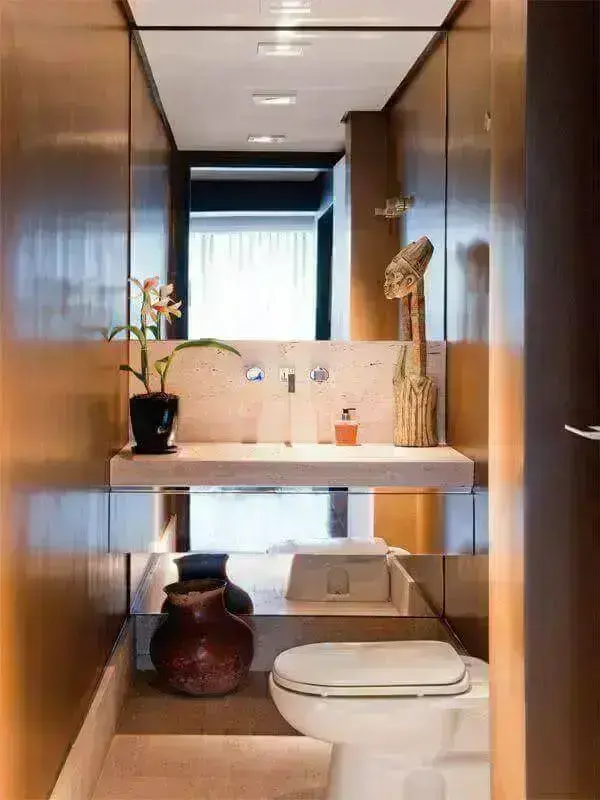 decoração de banheiro social pequeno com bancada suspensa Foto Pinterest