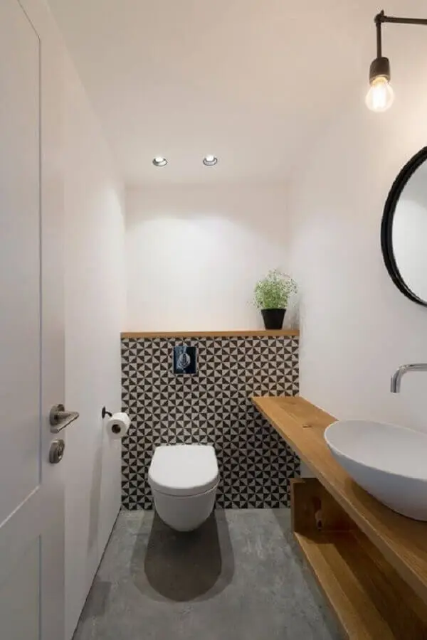 decoração minimalista para banheiro social pequeno Foto Arquitrecos