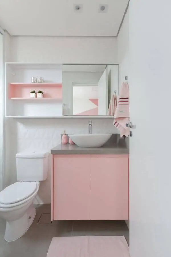 Espelheira para banheiro branco e rosa