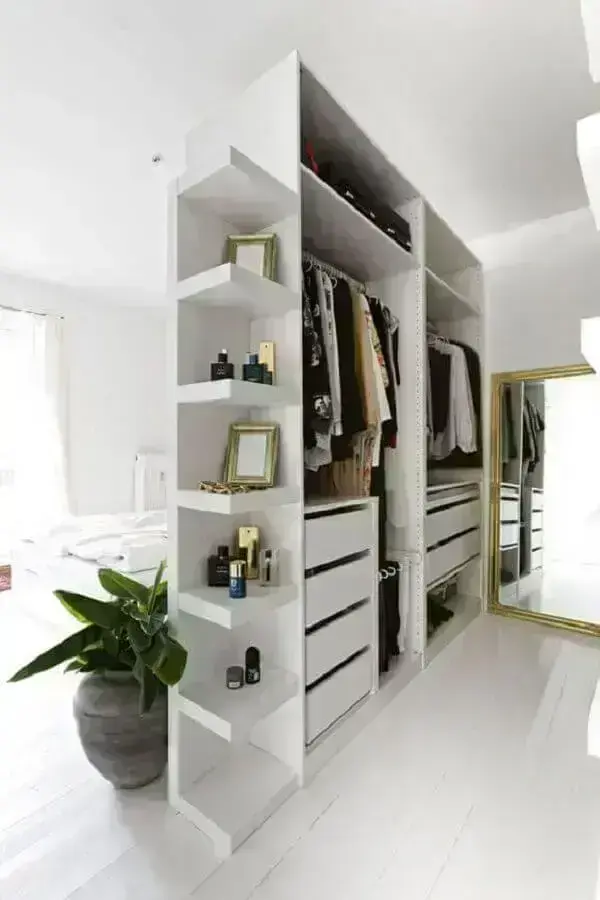 Espelho de chão para decoração de guarda roupa closet aberto todo branco