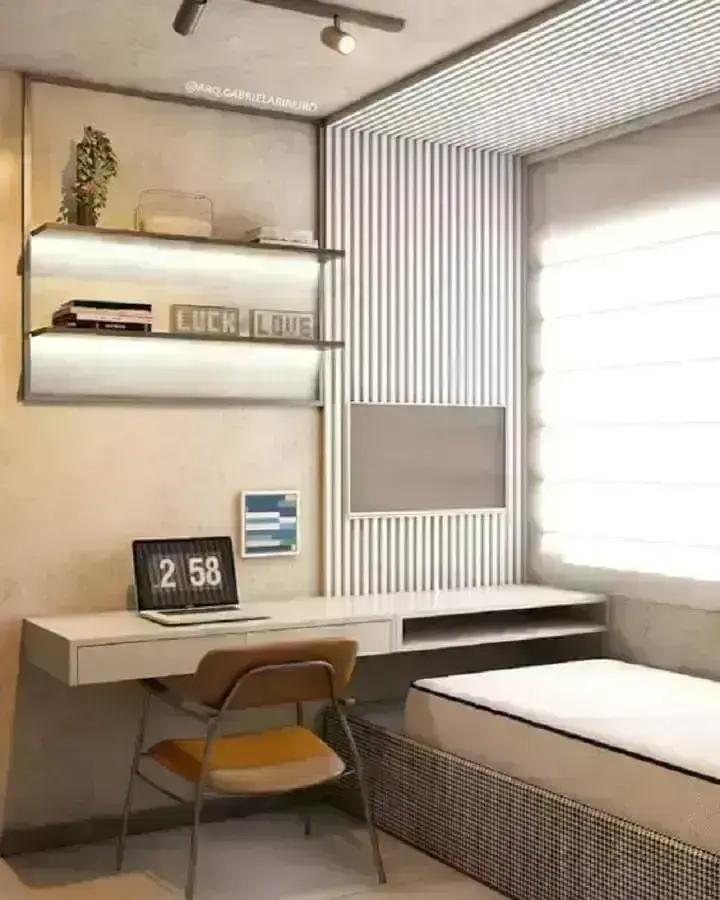 Home office no quarto planejado com decoração modern