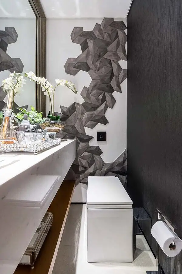 parede preta para decoração de banheiro social moderno Foto Futurist Architecture