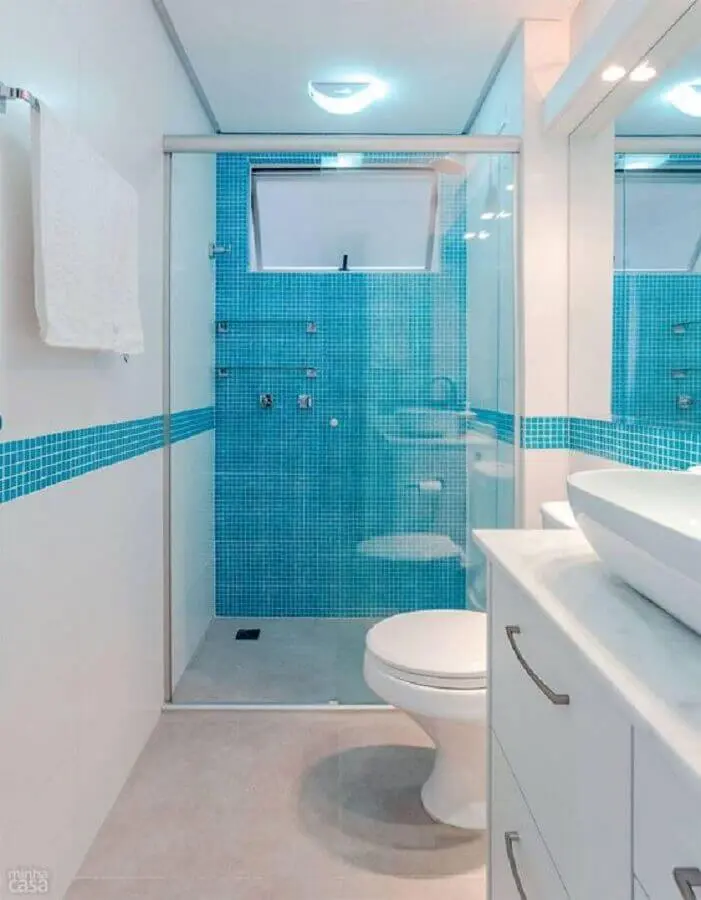 pastilha para decoração de banheiro pequeno azul e branco Foto Pinterest