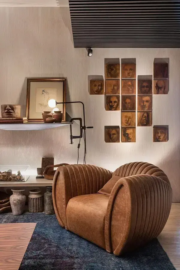 poltrona marrom moderna para decoração de sala de estar Foto Casa de Valentina