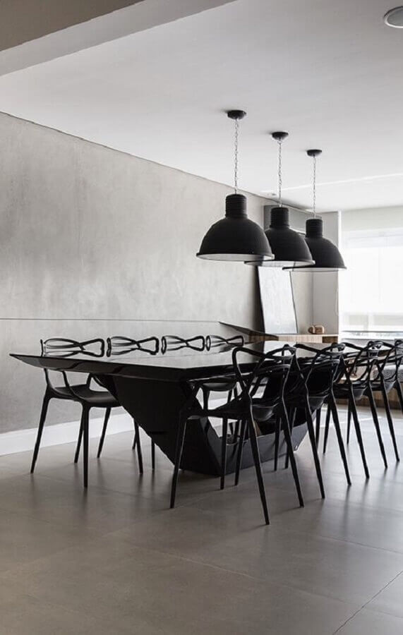 sala de jantar cinza decorada com cadeira para mesa de jantar moderna preta Foto Pinterest