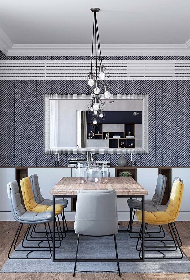 tons de cinza para sala moderna decorada com cadeiras estofadas para mesa de jantar Foto Ideias Decor